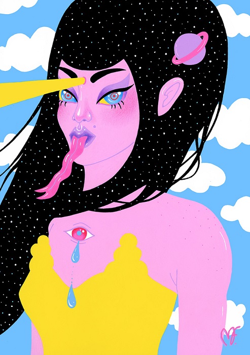 Madelen Foss Illustration Space Girl Snake Tongue Cutie