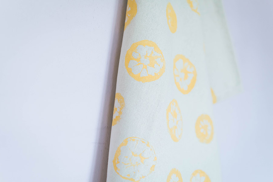 DIY Lemon Stamped Tea Towel Close Up