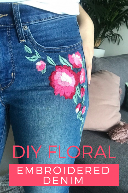 DIY Floral Embroidered Denim Jeans Tutorial Pop Shop America