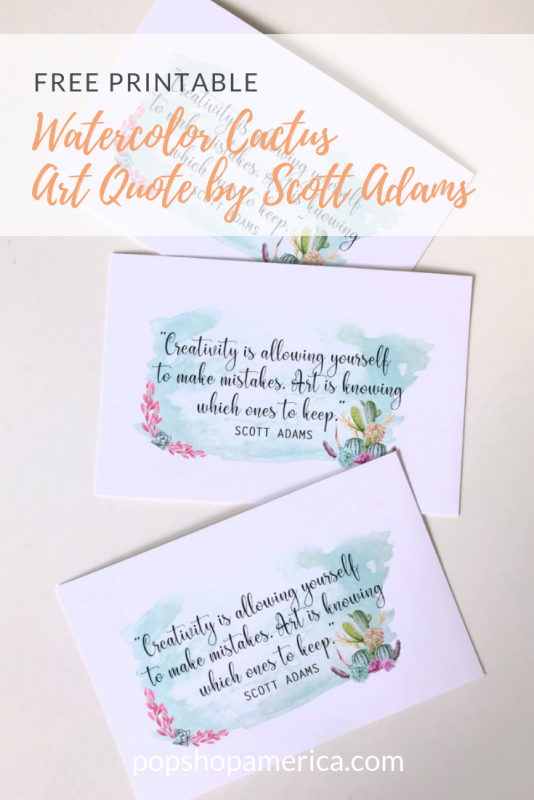 watercolor cactus art quote printable pop shop america