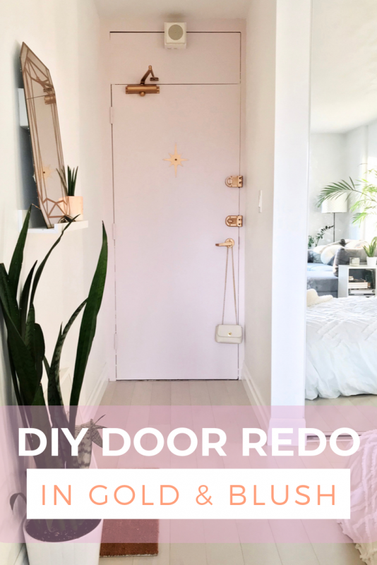 diy door upgrade with a midcentury starburst and blush paint