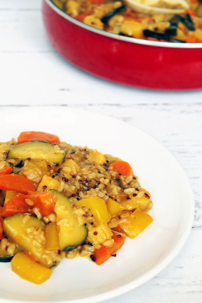 turmeric chicken skillet with skillet in background 1