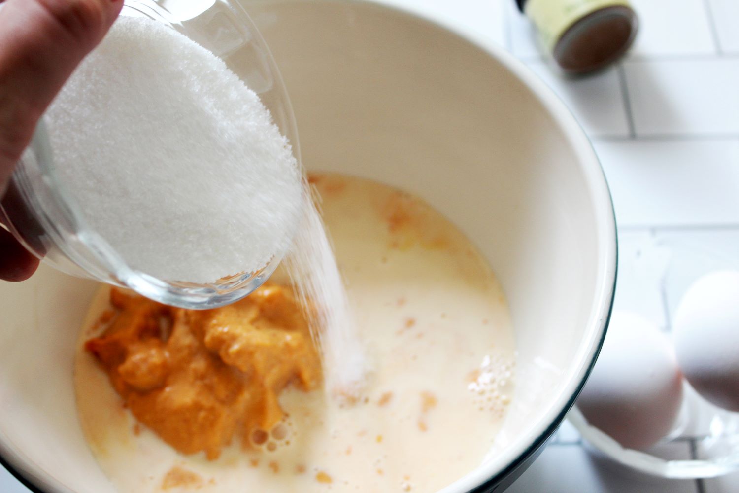 whisk sugar milk pumpkin for pumpkin crumble 1