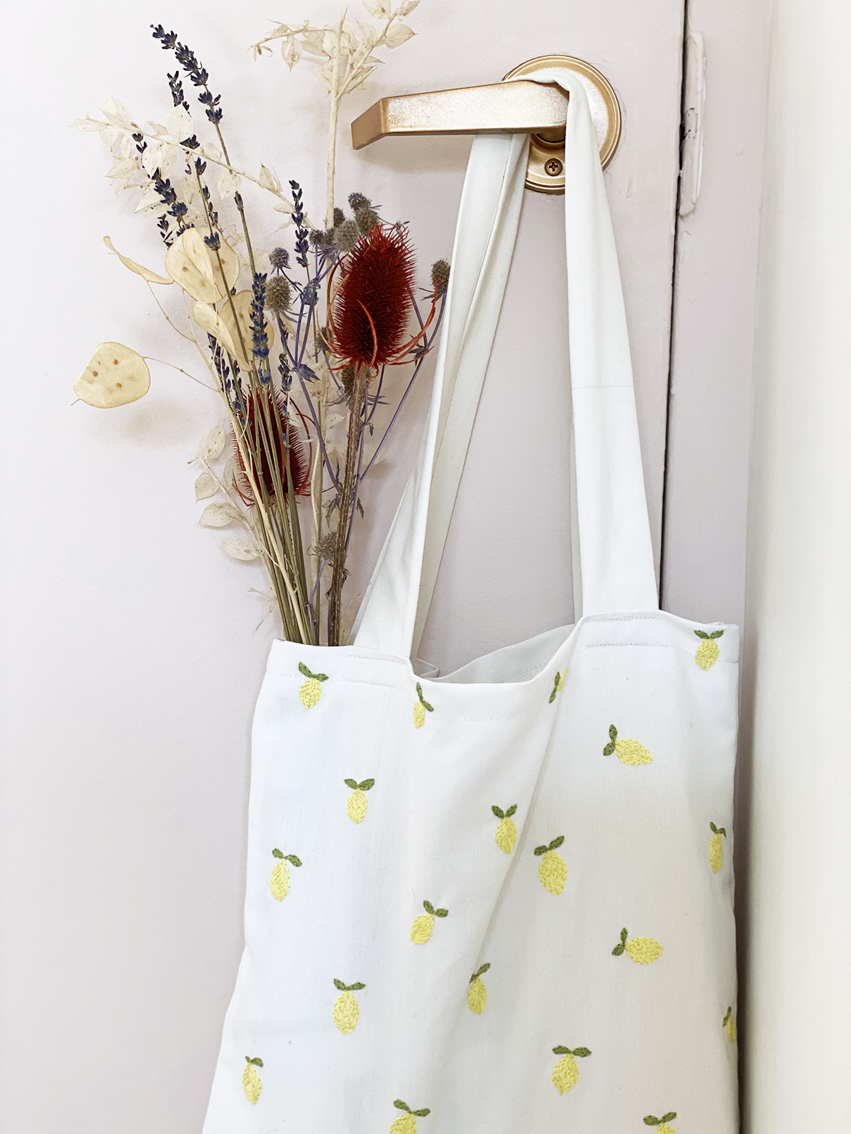 Lemon Embroidered Tote Bag 