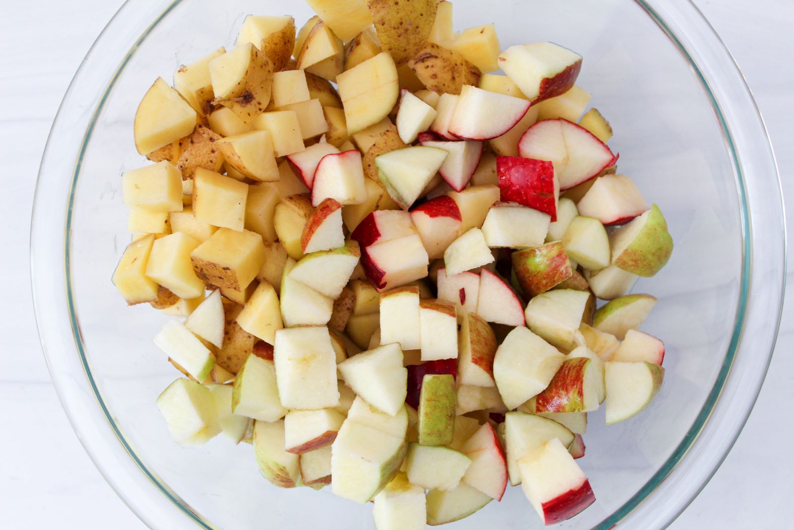 diced apples and potatoes in bowl 1