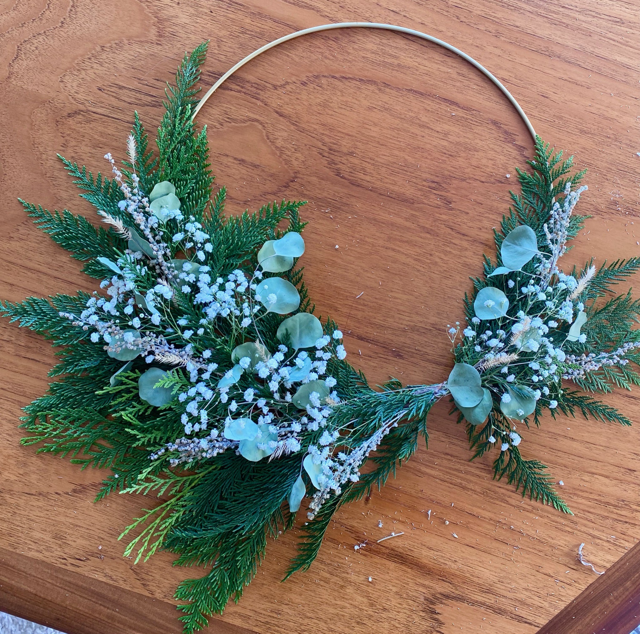 Modern Cedar and Dried Flower Holiday Wreath DIY