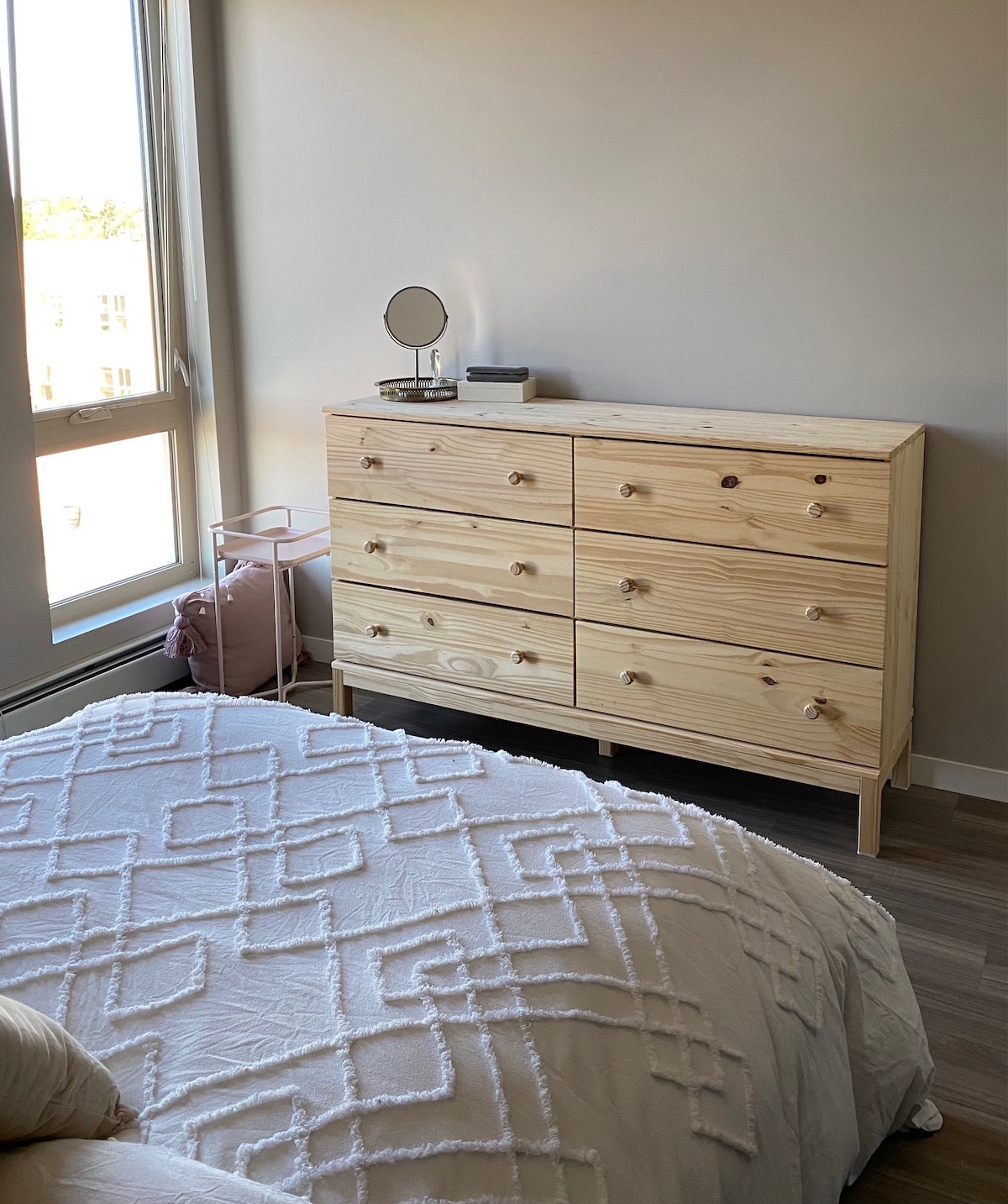 Pink and Gold Ikea Tarva Dresser Hack 