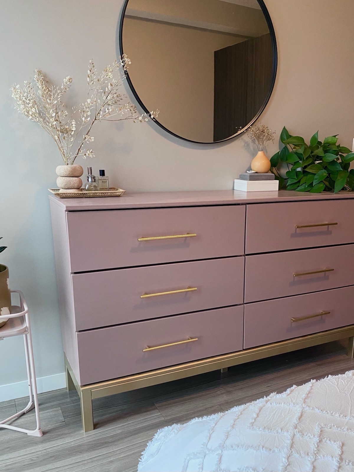 Pink and Gold Ikea Tarva Dresser Hack