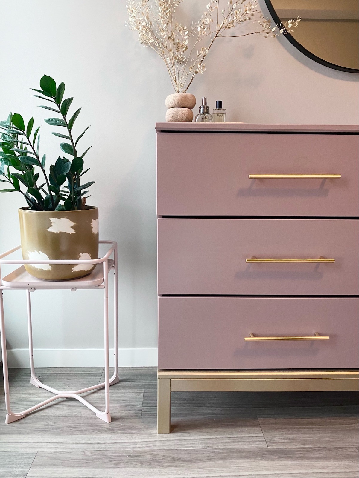 Pink and Gold Ikea Tarva Dresser Hack