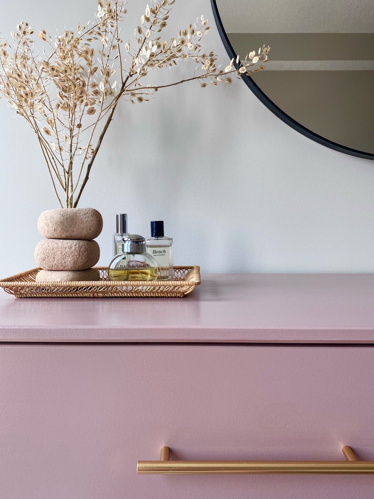 Pink and Gold Ikea Tarva Dresser Hack
