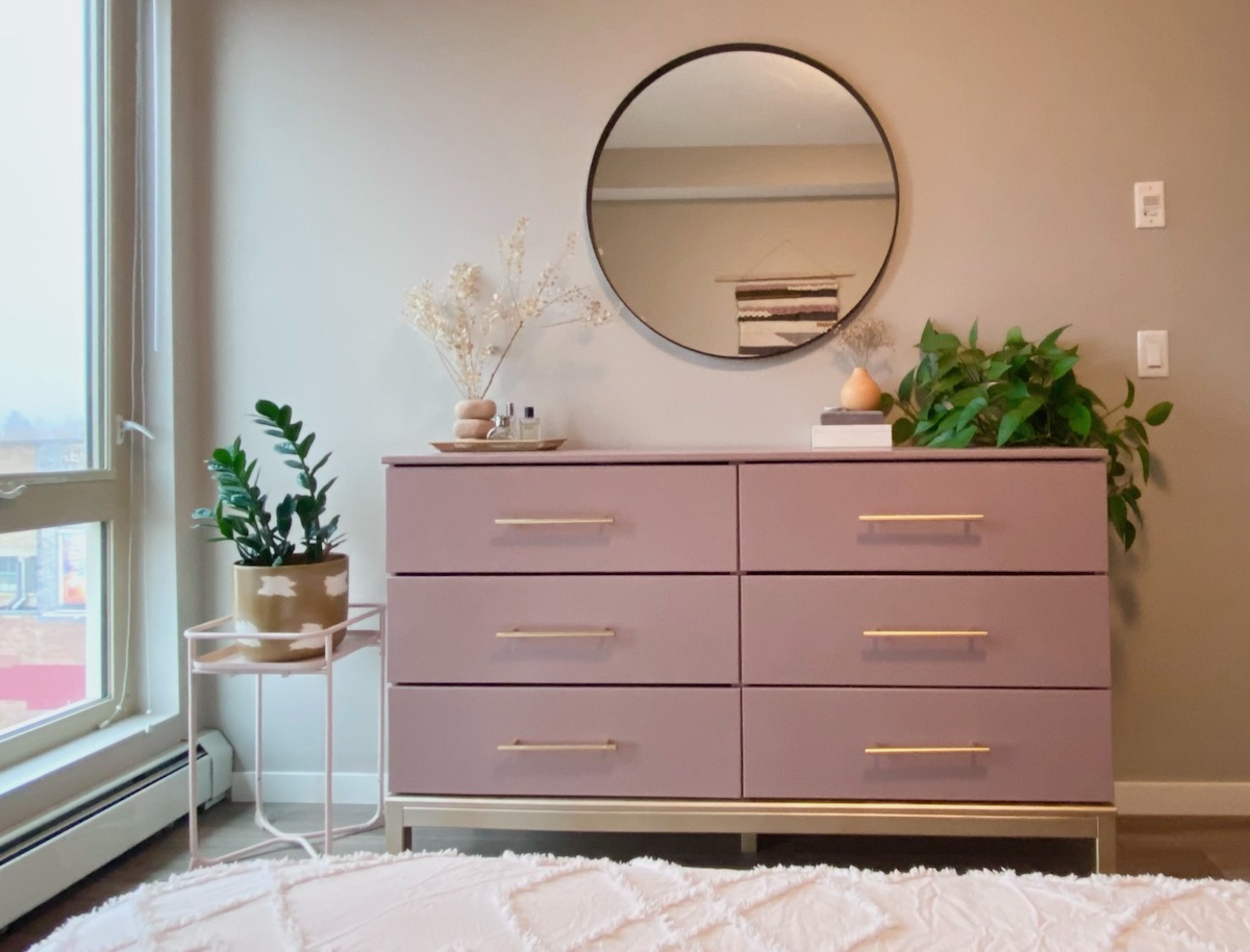 Pink and Gold Ikea Tarva Dresser Hack