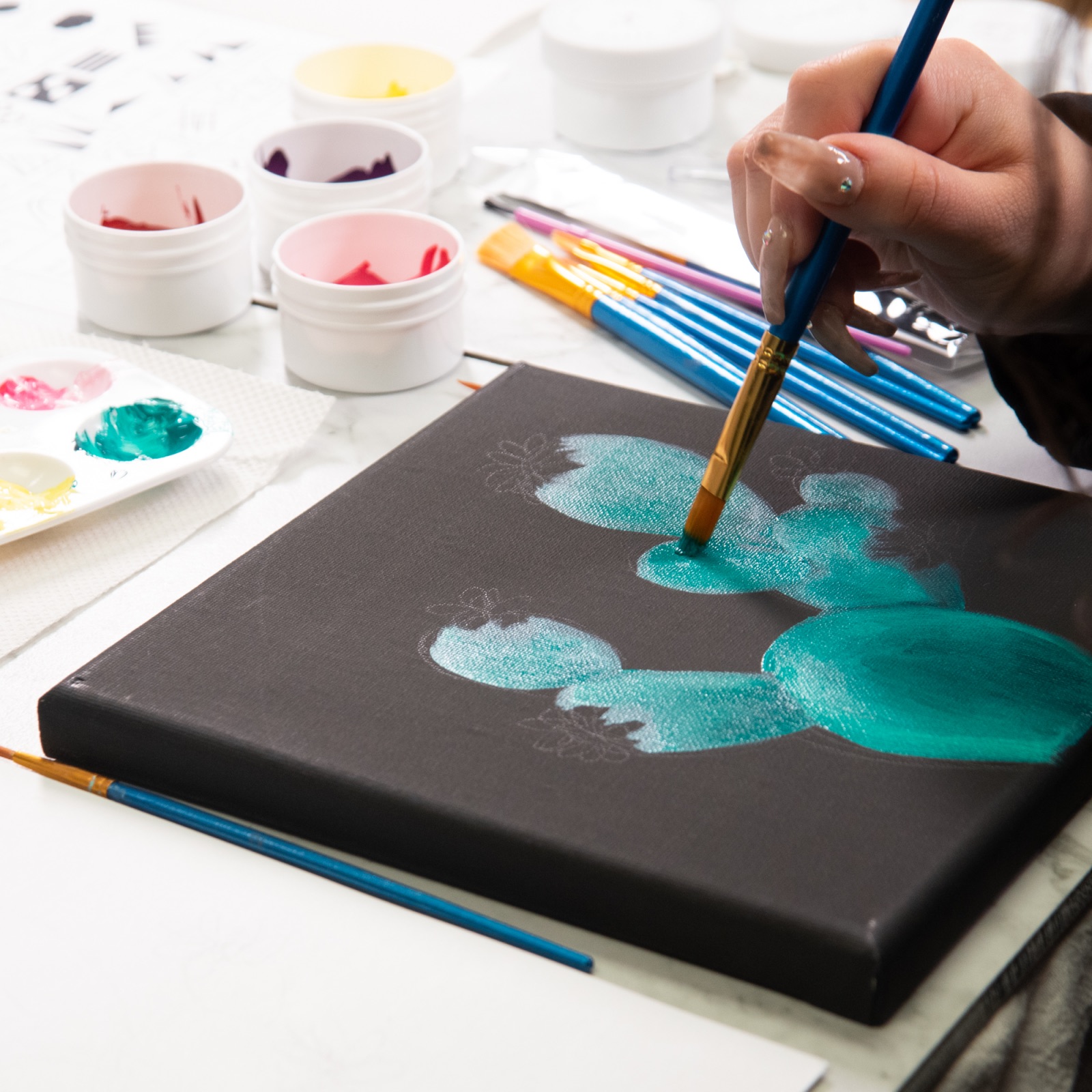 close up of painting the green cactus