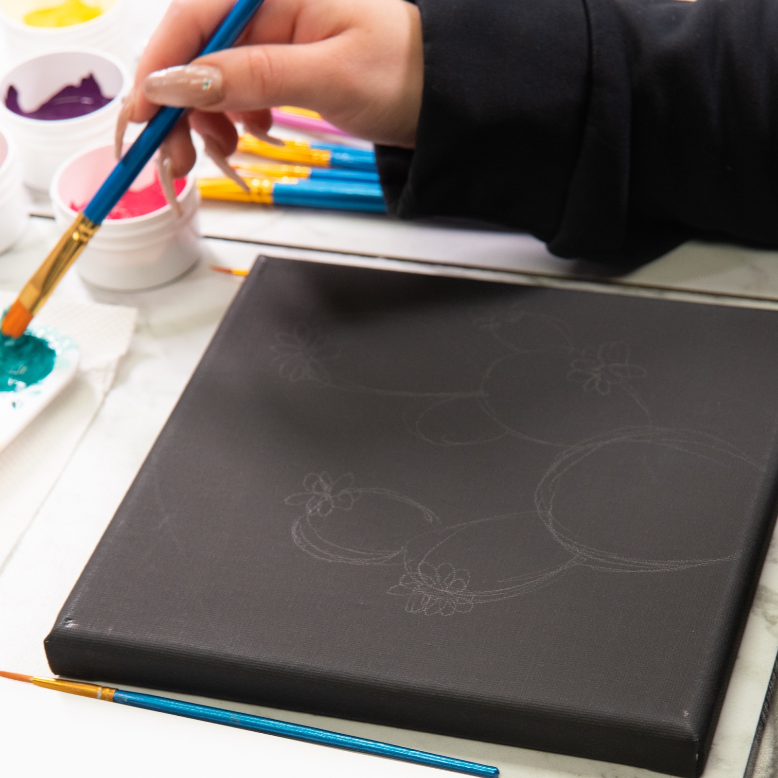 sketch the cactus on the black canvas