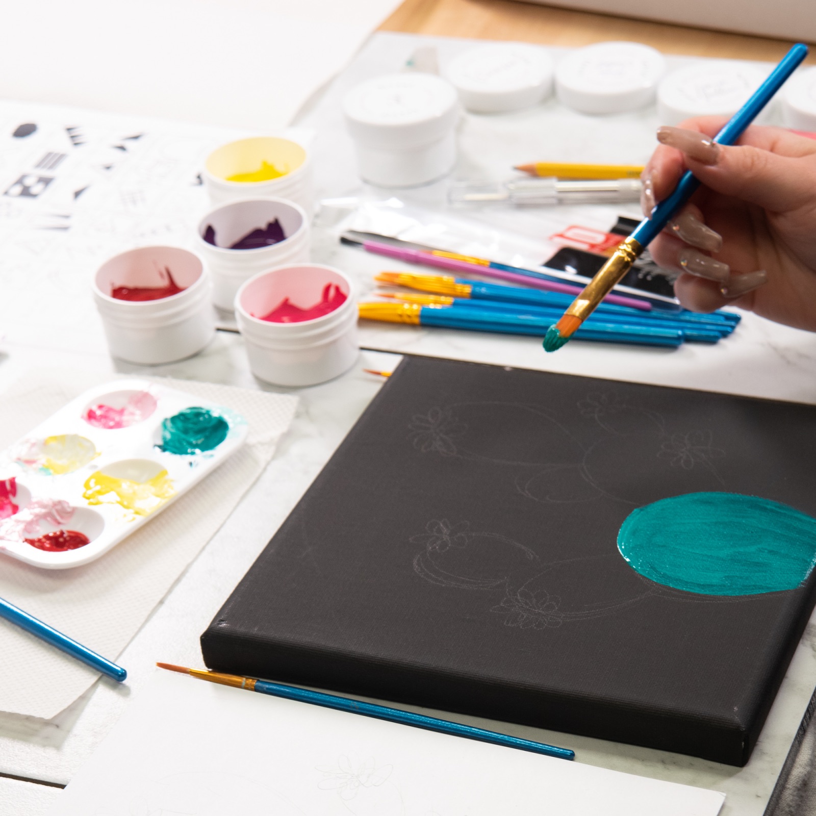 start by painting the base of the cactus