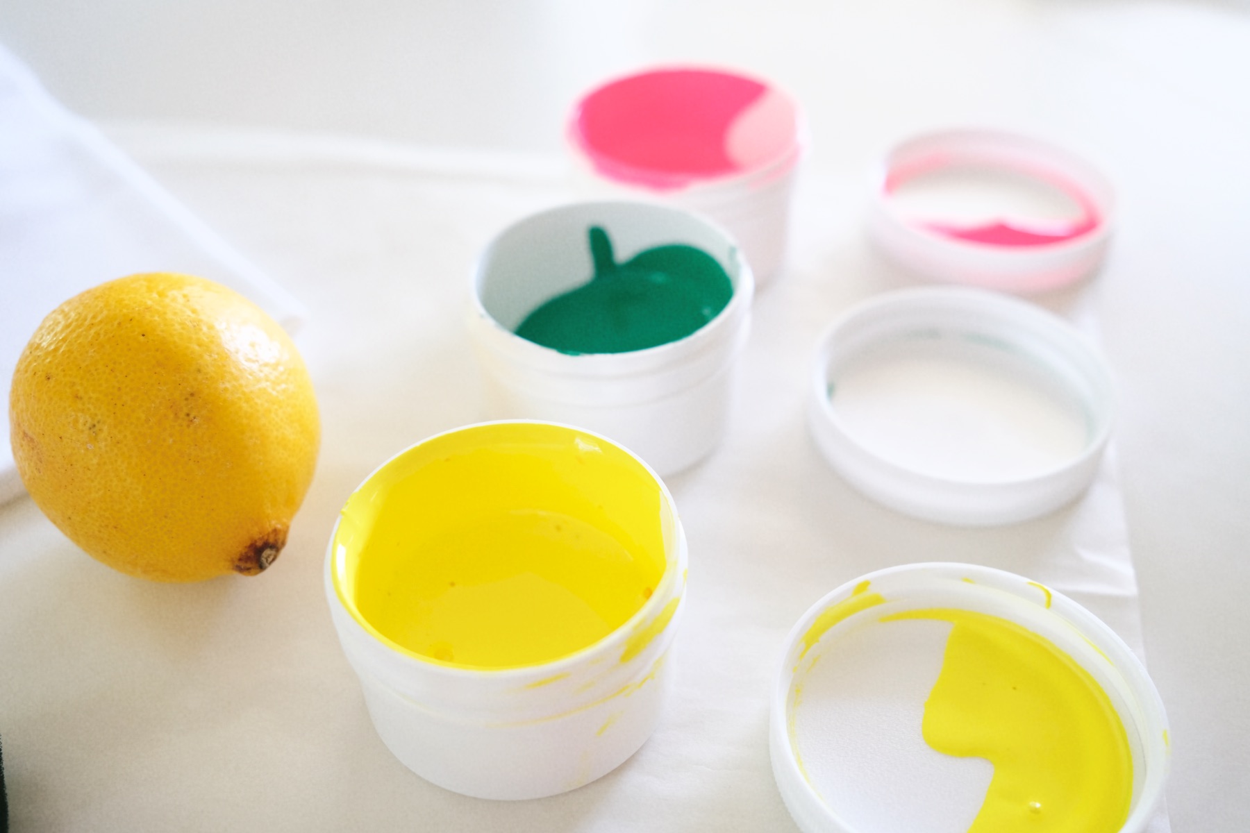 detail of lemon stamped napkins supplies