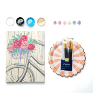 bicycle with a basket of flowers painting kit