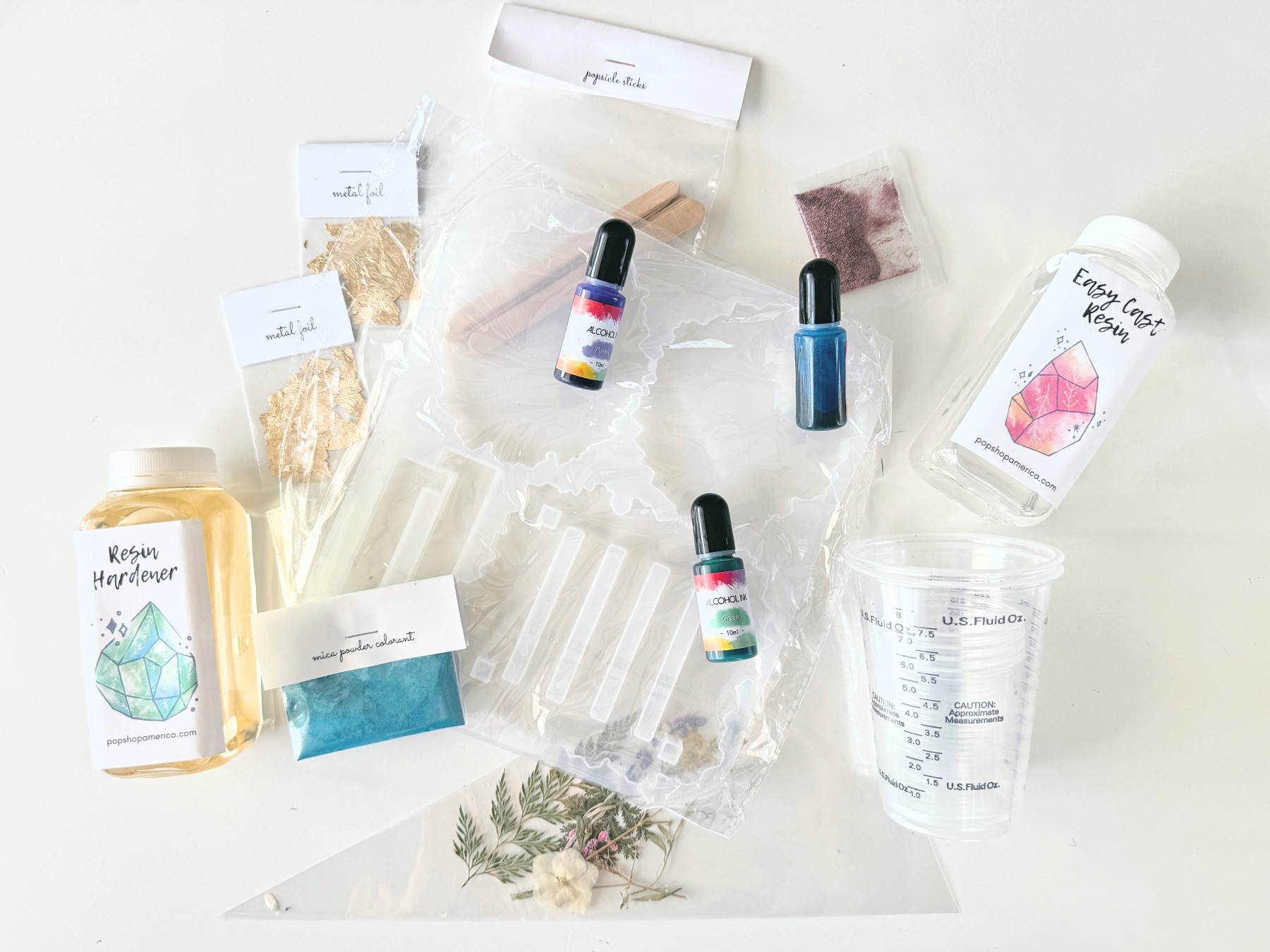 supplies inside the resin coaster making kit