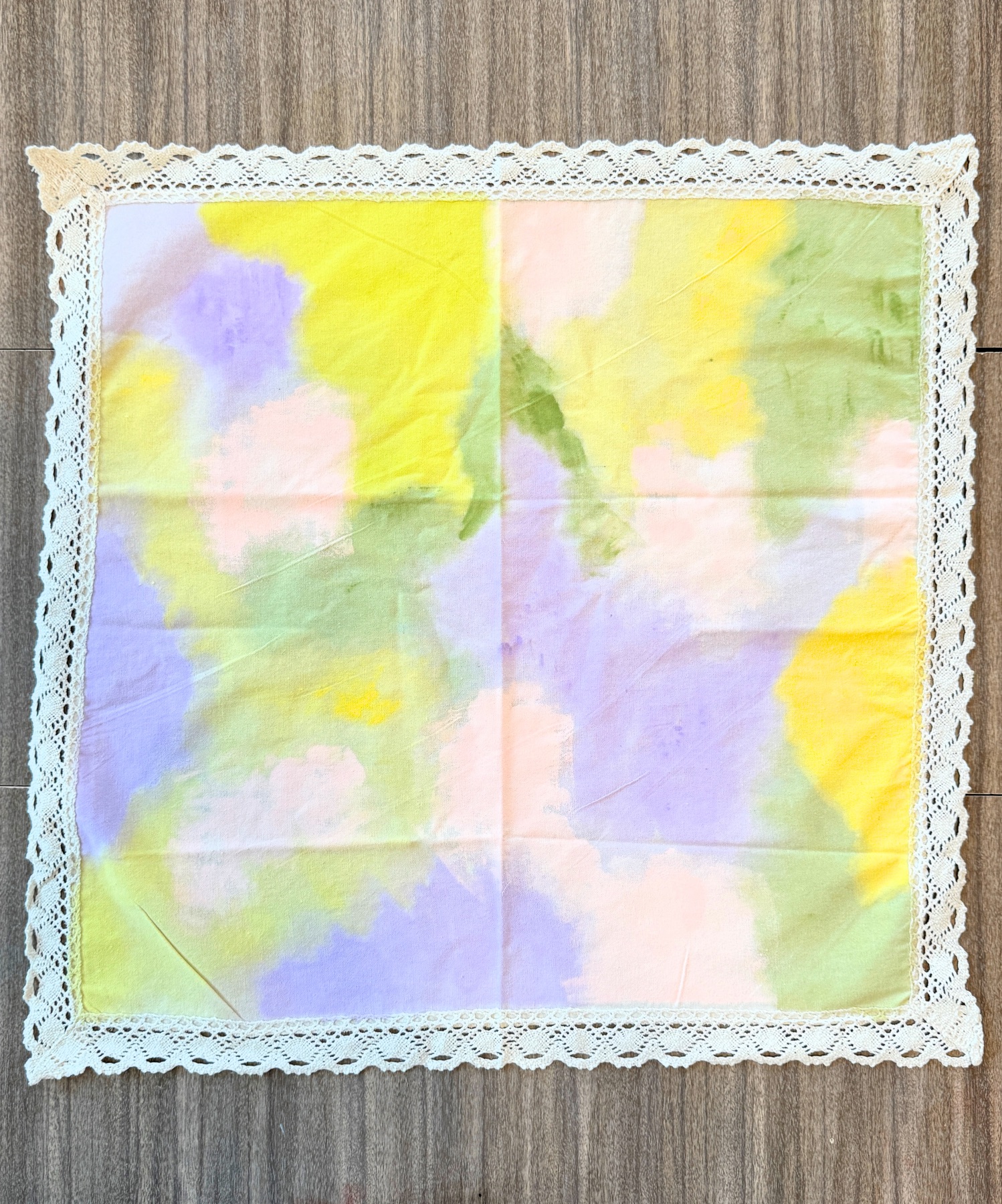 finished diy watercolor tablecloth with acrylic paint web